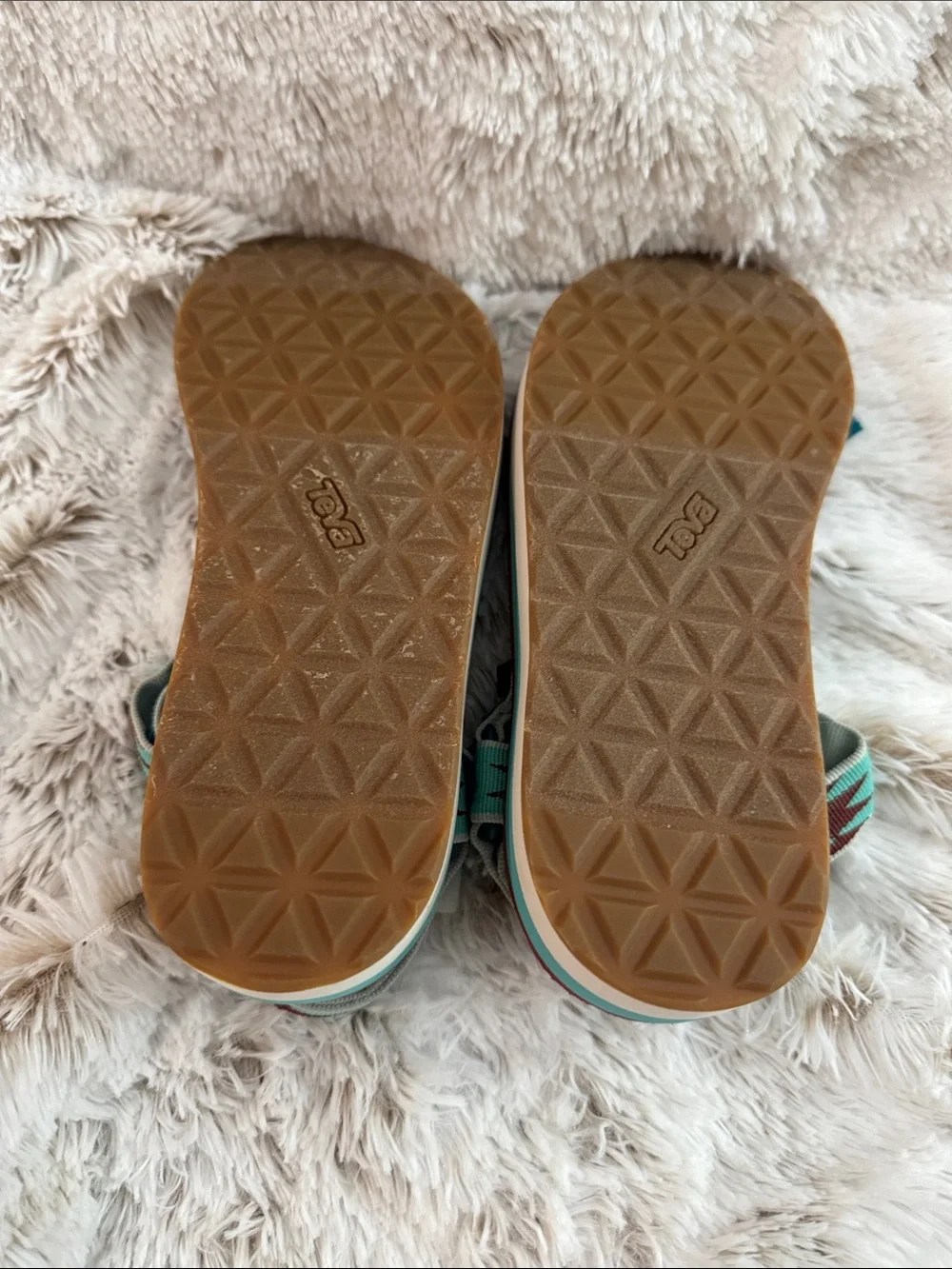 Teva Women’s Turquoise Patterned Strap Sandals with Burgundy Footbed